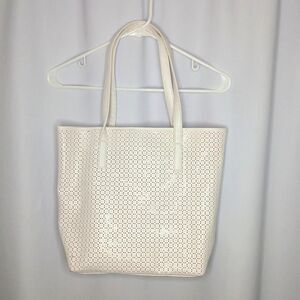 Ultra Chi Sturdy Vinyl Tote Bag Large Shoulder Purse Texture White Pink Pockets